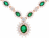 ESTATE 5.0CT DIAMOND & AAA EMERALD 14KT ROSE GOLD 3D FLOWER BY THE YARD NECKLACE