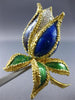 ANTIQUE LARGE .60CT DIAMOND AAA ENAMEL 18K TWO TONE GOLD FLOWER PIN BROOCH #1902