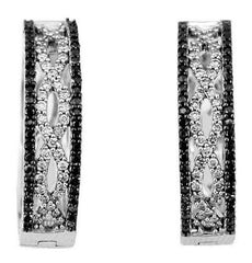 .50CT WHITE & BLACK DIAMOND 14KT WHITE GOLD 3D INFINITY CLASSIC HUGGIE EARRINGS