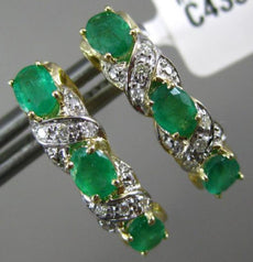 ESTATE 1.07CT DIAMOND & AAA COLOMBIAN EMERALD 14K YELLOW GOLD 3D X LOVE EARRINGS