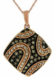 .50CT WHITE & CHOCOLATE FANCY DIAMOND 14K ROSE GOLD SQUARE PAVE FILIGREE PENDANT