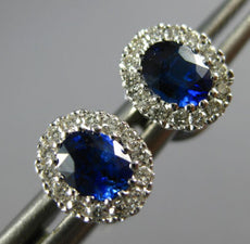 ESTATE .86CT DIAMOND & AAA SAPPHIRE 14KT WHITE GOLD 3D OVAL HALO STUD EARRINGS