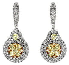 ESTATE 1.90CT WHITE & FANCY YELLOW DIAMOND 14KT WHITE GOLD HALO HANGING EARRINGS