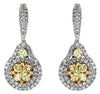 ESTATE 1.90CT WHITE & FANCY YELLOW DIAMOND 14KT WHITE GOLD HALO HANGING EARRINGS