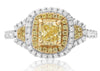 ESTATE 1.39CT WHITE & FANCY YELLOW DIAMOND 18KT 2 TONE GOLD HALO ENGAGEMENT RING