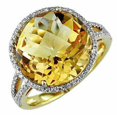 9.20CT DIAMOND & AAA CITRINE 14KT YELLOW GOLD 3D ROUND HALO FUN RING