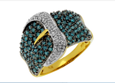 ESTATE LARGE 1.58CT WHITE & BLUE DIAMOND 14KT YELLOW GOLD CLASSIC BELT FUN RING