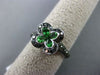 ESTATE 2.50CT DIAMOND & TZAVORITE 14KT WHITE BLACK GOLD 3D 4 CLOVER FLOWER RING