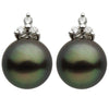 ESTATE .16CT DIAMOND & AAA TAHITIAN PEARL 14KT WHITE GOLD 3 STONE FUN EARRINGS