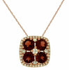 1.38CT DIAMOND & AAA GARNET 14K ROSE GOLD CLUSTER FLOWER SQUARE HALO FUN PENDANT