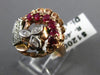 ANTIQUE LARGE .50CT DIAMOND & AAA RUBY 14K WHITE & ROSE GOLD FLOWER RING #25642