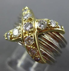 ESTATE WIDE .85CT DIAMOND 18K WHITE & YELLOW GOLD 3D MULTI ROW X LOVE RING #3016