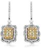 ESTATE LARGE 1.72CT WHITE & FANCY YELLOW DIAMOND 14K 2 TONE GOLD SQUARE EARRINGS