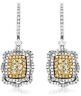 ESTATE LARGE 1.72CT WHITE & FANCY YELLOW DIAMOND 14K 2 TONE GOLD SQUARE EARRINGS