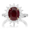 GIA LARGE 4.55CT DIAMOND & AAA RUBY 18KT TWO TONE GOLD OVAL FLOWER PROMISE RING