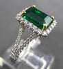 ESTATE LARGE 3.15CT DIAMOND & EMERALD 18KT TWO TONE GOLD 3D HALO ENGAGEMENT RING