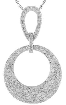 1.10CT DIAMOND 14KT WHITE GOLD 3D MULTI ROW CIRCLE OF LIFE JOURNEY LOVE PENDANT