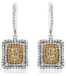 ESTATE LARGE 2.10CT WHITE & YELLOW DIAMOND 14K WHITE & YELLOW GOLD HALO EARRINGS