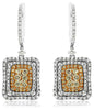 ESTATE LARGE 2.10CT WHITE & YELLOW DIAMOND 14K WHITE & YELLOW GOLD HALO EARRINGS