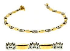 .98CT DIAMOND 14KT 2 TONE GOLD 3D 3 STONE PAST PRESENT FUTURE TENNIS BRACELET