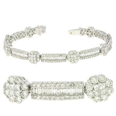 6.65CT DIAMOND 14KT WHITE GOLD ROUND BAGUETTE & PRINCESS FLOWER TENNIS BRACELET