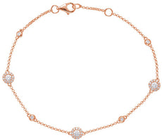 .39CT DIAMOND 14KT ROSE GOLD 3D CLASSIC FLOWER BY THE YARD LOVE TENNIS BRACELET