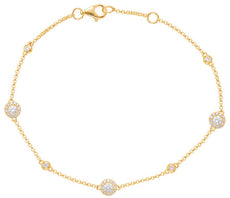 .39CT DIAMOND 14K YELLOW GOLD 3D CLASSIC FLOWER BY THE YARD LOVE TENNIS BRACELET