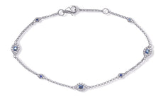 .44CT DIAMOND & AAA SAPPHIRE 14KT WHITE GOLD BY THE YARD EVIL EYE LUCKY BRACELET