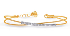 ESTATE .15CT DIAMOND 14K 2 TONE GOLD 3D CRISS CROSS FLEXIBLE BAR BANGLE BRACELET