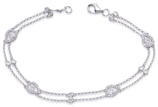 .68CT DIAMOND 14K WHITE GOLD 2 ROW ROUND & PEAR SHAPE SHAPE BY THE YARD BRACELET