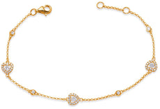 .37CT DIAMOND 14KT YELLOW GOLD 3D HEART SHAPE BY THE YARD LOVE TENNIS BRACELET
