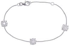 .68CT DIAMOND 14KT WHITE GOLD 3D TRIPLE FLOWER CLUSTER BY THE YARD FUN BRACELET