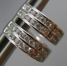 ESTATE .29CT DIAMOND 14KT WHITE GOLD 3D CLASSIC 2 ROW HUGGIE HOOP EARRINGS 3mm