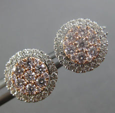 ESTATE LARGE 1.54CT WHITE & PINK DIAMOND 14KT WHITE & ROSE GOLD 3D HALO EARRINGS