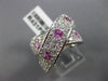 ESTATE LARGE 4CT ROUND DIAMOND & AAA PINK SAPPHIRE 14K WHITE GOLD 3D LOVE X RING