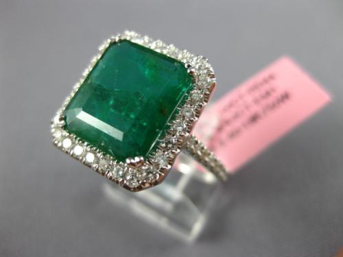 ESTATE LARGE 3.93CT DIAMOND & AAA EMERALD 18KT WHITE GOLD SQUARE ENGAGEMENT RING