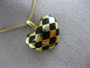 ESTATE BLACK ENAMEL 14K YELLOW GOLD CLASSIC DOUBLE SIDED HEART CHECKERED PENDANT