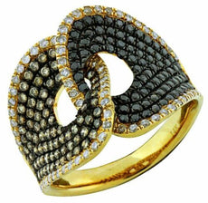 1.50CT WHITE BLACK & CHOCOLATE FANCY DIAMOND 14KT YELLOW GOLD 3D LOVE KNOT RING