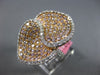 EXTRA LARGE 3.19CT WHITE & PINK DIAMOND 18K WHITE & ROSE GOLD 3D HEART LOVE RING