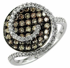 1.03CT WHITE & MOCHA DIAMOND 14KT WHITE GOLD 3D CIRCULAR PAVE SWIRL RING