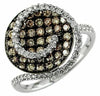 1.03CT WHITE & MOCHA DIAMOND 14KT WHITE GOLD 3D CIRCULAR PAVE SWIRL RING