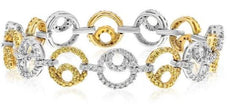 2.84CT WHITE & FANCY YELLOW DIAMOND 14KT 2 TONE GOLD 3D CIRCULAR TENNIS BRACELET