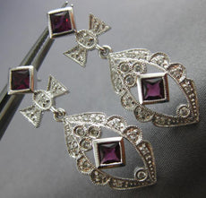 ESTATE LARGE 1.60CT DIAMOND & TOURMALINE 14KT WHITE GOLD FLOWER HANGING EARRINGS