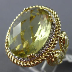 LARGE 12.12CT DIAMOND & GREEN AMETHYST 14KT YELLOW GOLD FILIGREE OVAL HALO RING