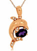 ESTATE .48CT DIAMOND & AAA AMETHYST 14KT ROSE GOLD 3D HAPPY DOLPHIN FUN PENDANT