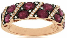ESTATE .18CT DIAMOND & AAA RUBY 14KT ROSE & BLACK GOLD DIAGONAL ANNIVERSARY RING