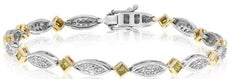 .96CT WHITE & FANCY YELLOW DIAMOND 14KT 2 TONE GOLD SQUARE FUN TENNIS BRACELET