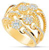 ESTATE WIDE 1.45CT DIAMOND 18KT YELLOW GOLD 3D MULTI FLOWER LOVE KNOT FUN RING