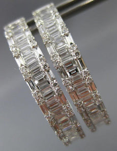 ESTATE LARGE 2.38CT DIAMOND 18KT WHITE GOLD 3D OVAL HOOP HUGGIE HANGING EARRINGS