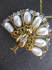 ANTIQUE .05CT DIAMOND & PEARL 14KT TWO TONE GOLD PEACOCK BIRD PIN PENDANT #20841